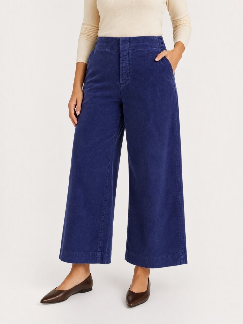 Pact Organic Cotton Corduroy Wide Leg Pants Blue Pull On Elastic Waist L